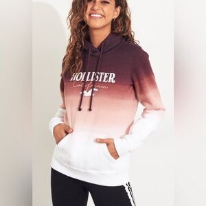 HOLLISTER WOMEN’S PURPLE OMBRÉ EMBROIDERED LOGO HOODIE SIZE XS EUC!!